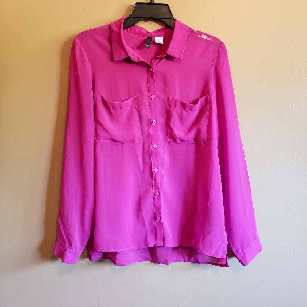 H&M WOMEN'S PINK LONG SLEEVED BLOUSE